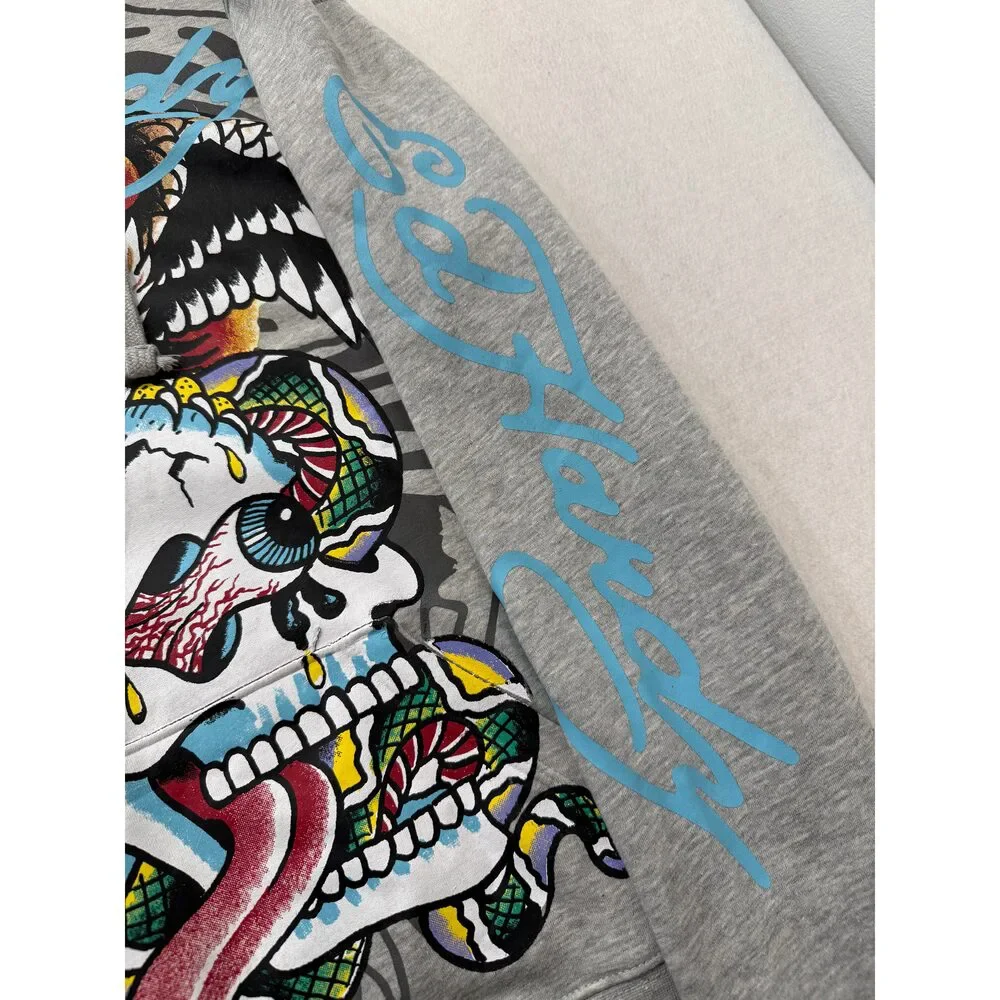 ED HARDY “Flying Skull” GREY PULLOVER HOODIE - Picture 7 of 8